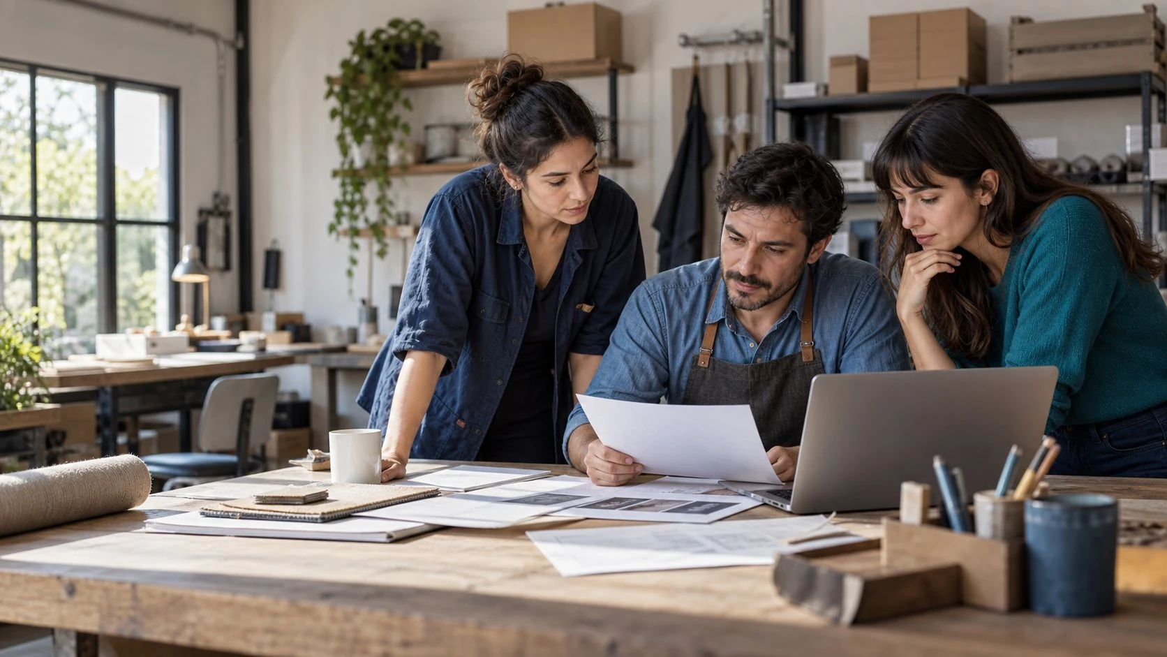 Equipo de una empresa revisando sus procesos de trabajo